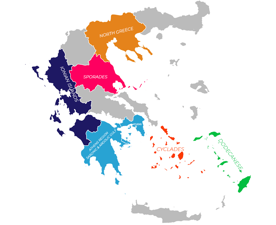 Map of greece sailing regions