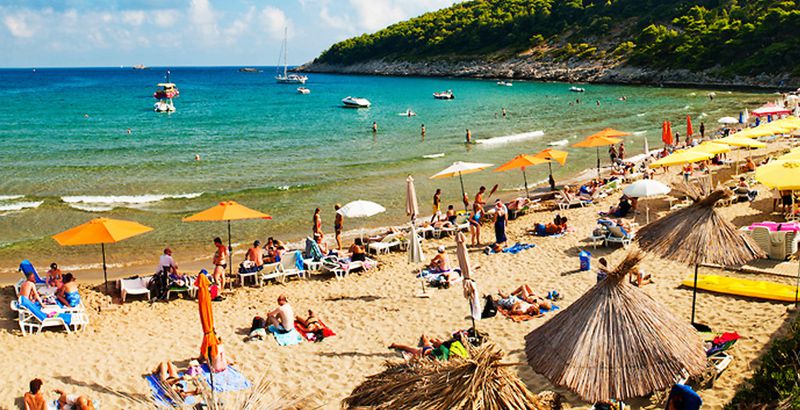 Sunj Beach - popular sandy beach on Lopud Island, Elaphiti Islands Dalmatian Coast Croatia