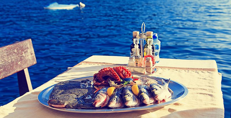 fresh seafood plate in restaurant near the sea on island ugljan